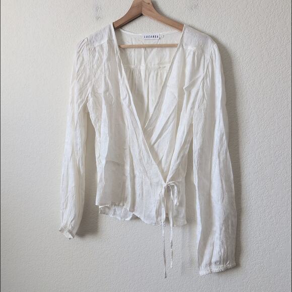 Lacausa Women's White Wrap Top - Size L Embroidery Boho Relaxed Anthropologie - Picture 8 of 11